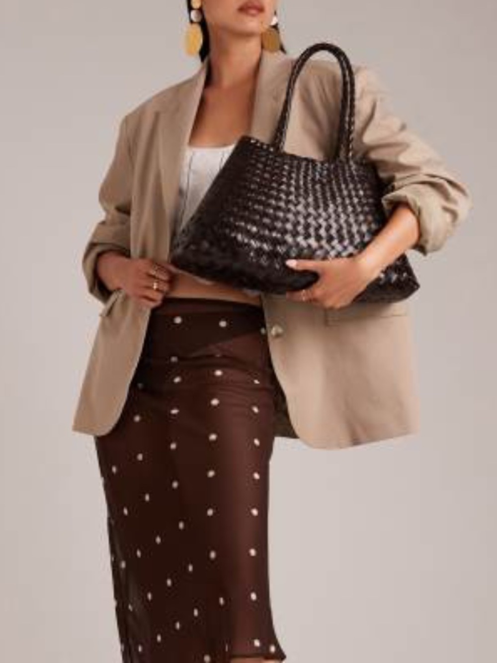 Dragon Diffusion santa croce woven leather tote bag in dark brown sz M
